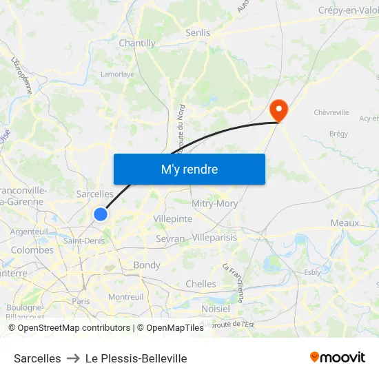 Sarcelles to Le Plessis-Belleville map