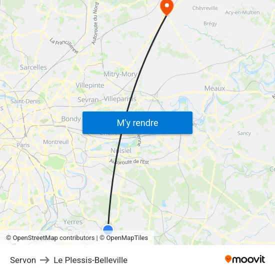 Servon to Le Plessis-Belleville map