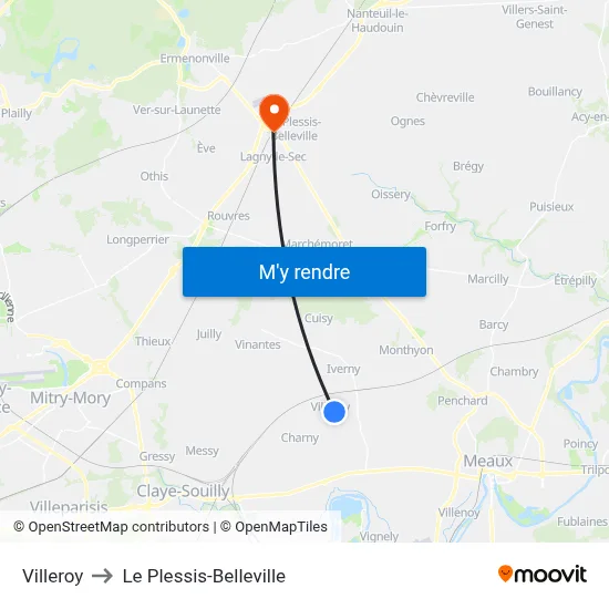 Villeroy to Le Plessis-Belleville map
