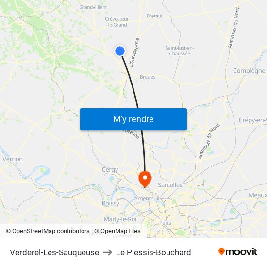 Verderel-Lès-Sauqueuse to Le Plessis-Bouchard map