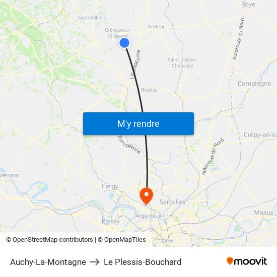 Auchy-La-Montagne to Le Plessis-Bouchard map