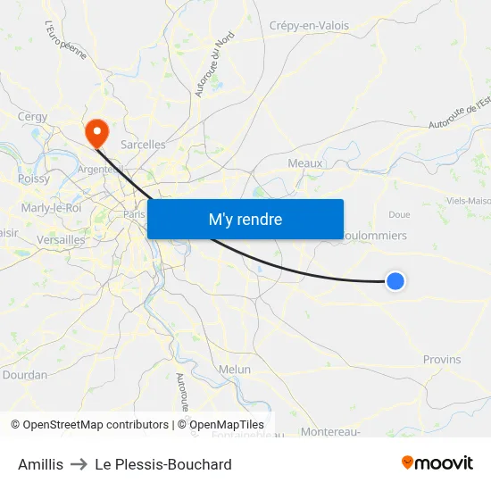 Amillis to Le Plessis-Bouchard map