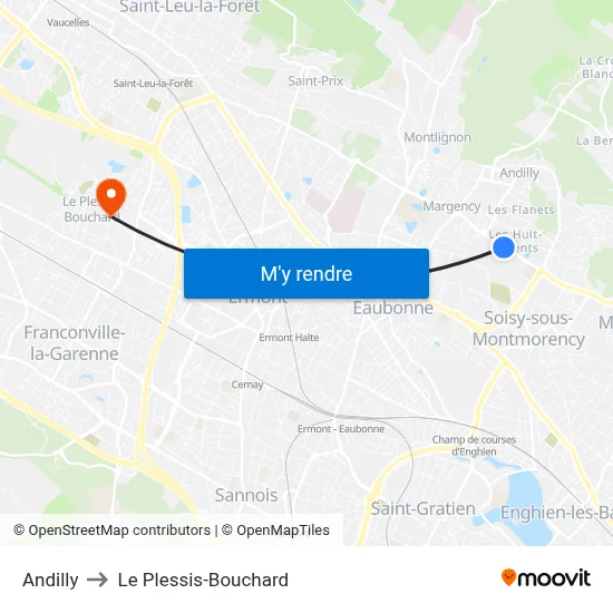Andilly to Le Plessis-Bouchard map
