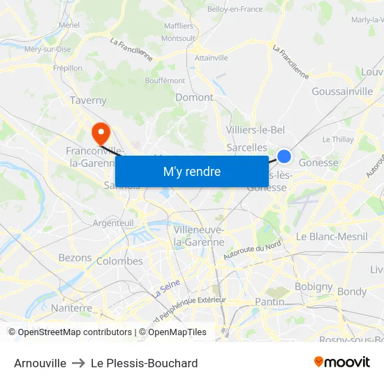 Arnouville to Le Plessis-Bouchard map