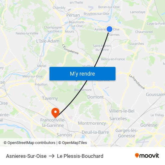 Asnieres-Sur-Oise to Le Plessis-Bouchard map