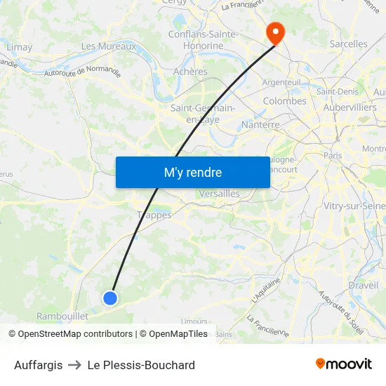 Auffargis to Le Plessis-Bouchard map