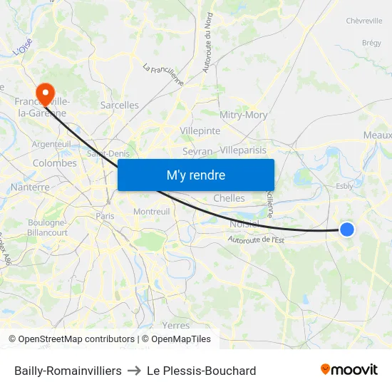 Bailly-Romainvilliers to Le Plessis-Bouchard map