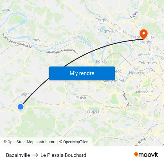 Bazainville to Le Plessis-Bouchard map