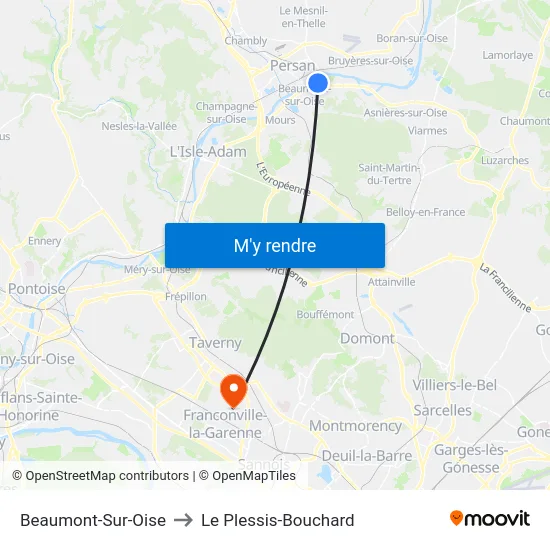 Beaumont-Sur-Oise to Le Plessis-Bouchard map