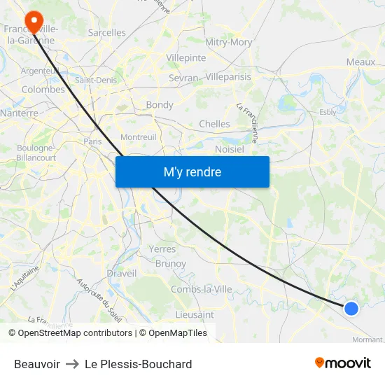 Beauvoir to Le Plessis-Bouchard map