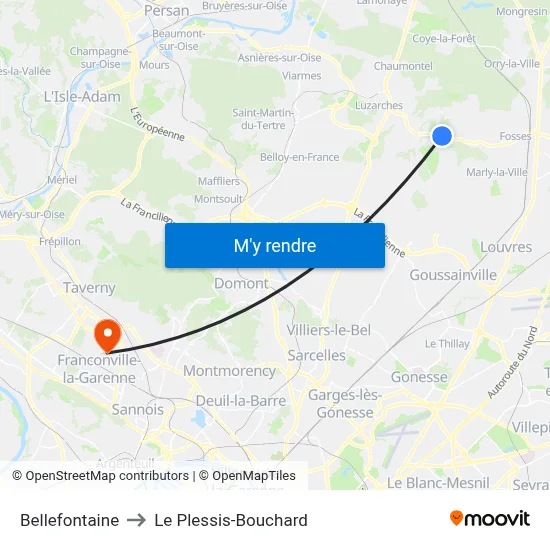 Bellefontaine to Le Plessis-Bouchard map