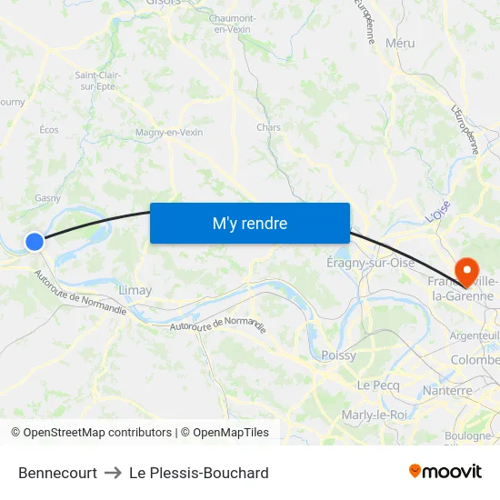 Bennecourt to Le Plessis-Bouchard map