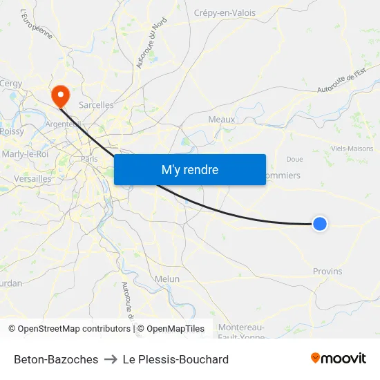 Beton-Bazoches to Le Plessis-Bouchard map