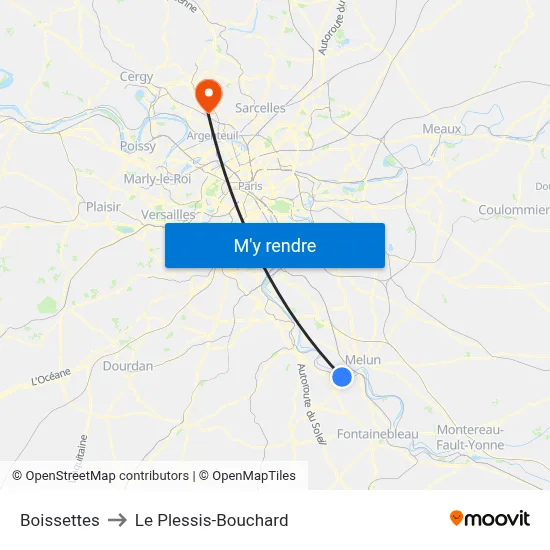 Boissettes to Le Plessis-Bouchard map