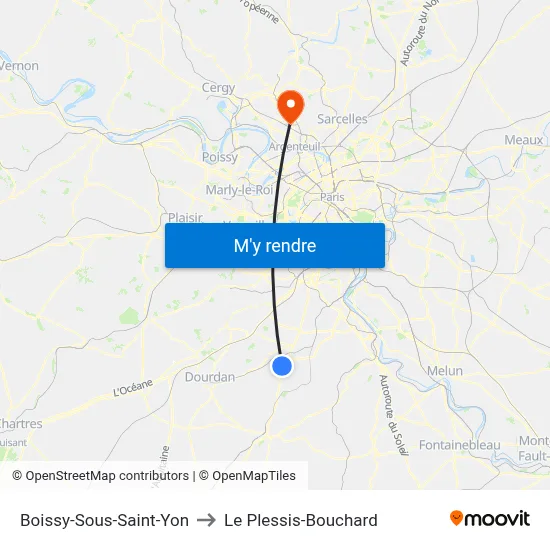 Boissy-Sous-Saint-Yon to Le Plessis-Bouchard map
