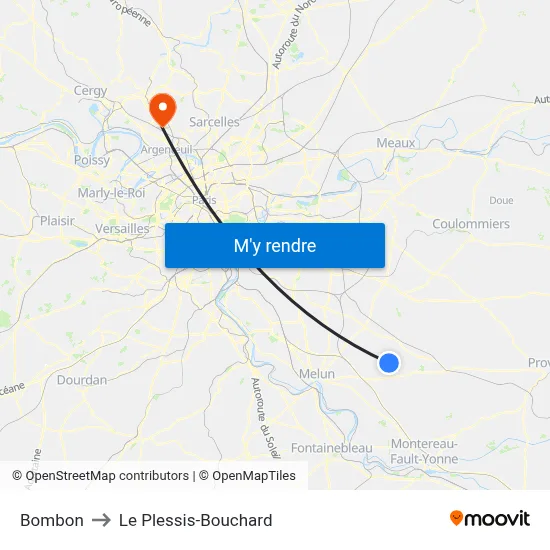 Bombon to Le Plessis-Bouchard map