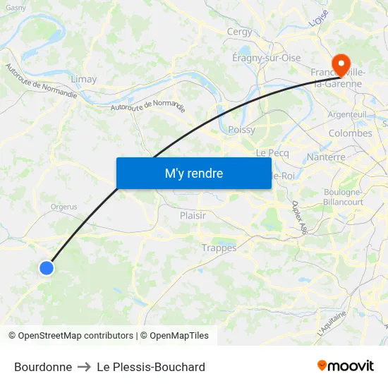 Bourdonne to Le Plessis-Bouchard map