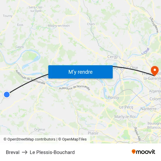 Breval to Le Plessis-Bouchard map