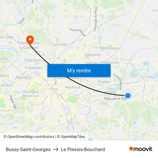 Bussy-Saint-Georges to Le Plessis-Bouchard map