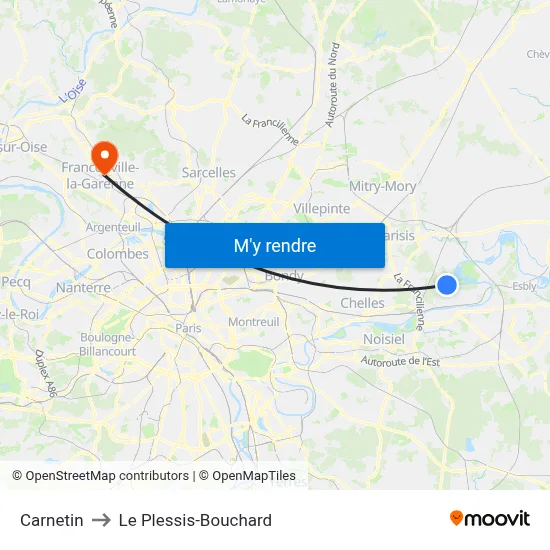 Carnetin to Le Plessis-Bouchard map