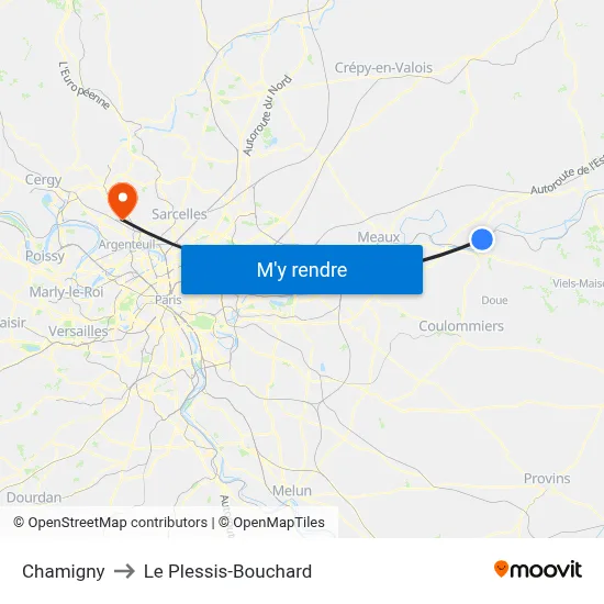 Chamigny to Le Plessis-Bouchard map