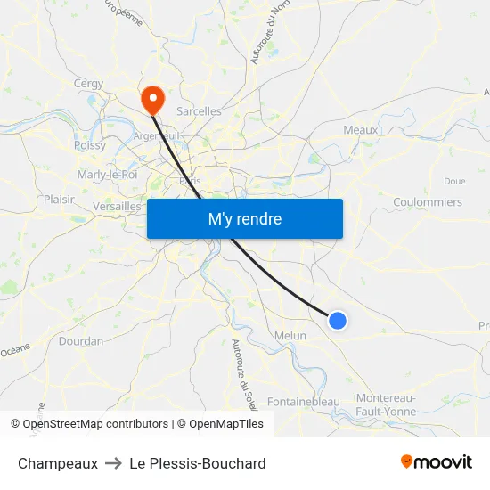 Champeaux to Le Plessis-Bouchard map
