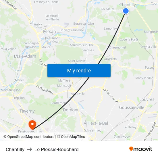Chantilly to Le Plessis-Bouchard map