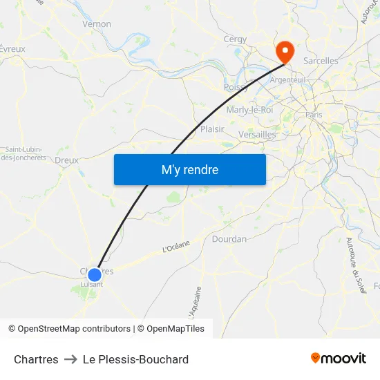 Chartres to Le Plessis-Bouchard map