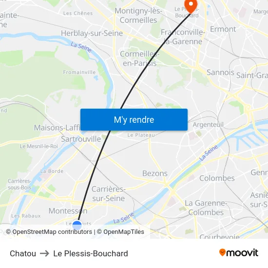 Chatou to Le Plessis-Bouchard map