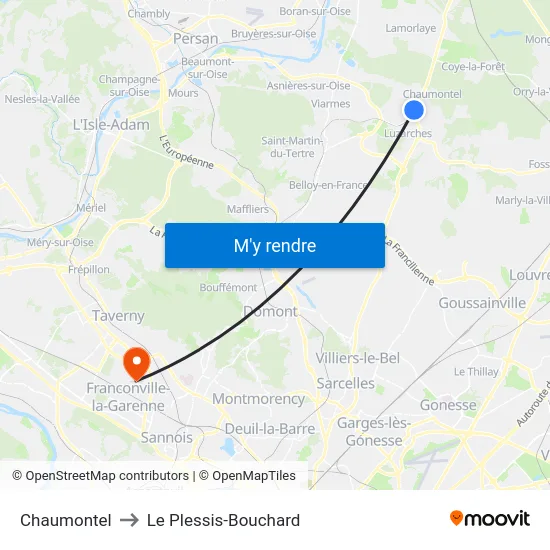 Chaumontel to Le Plessis-Bouchard map