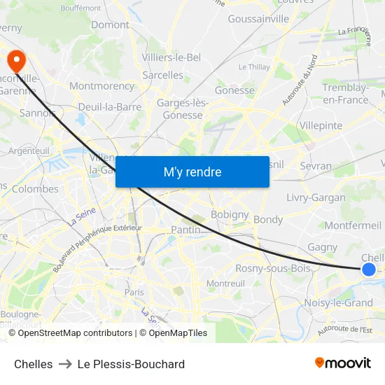 Chelles to Le Plessis-Bouchard map