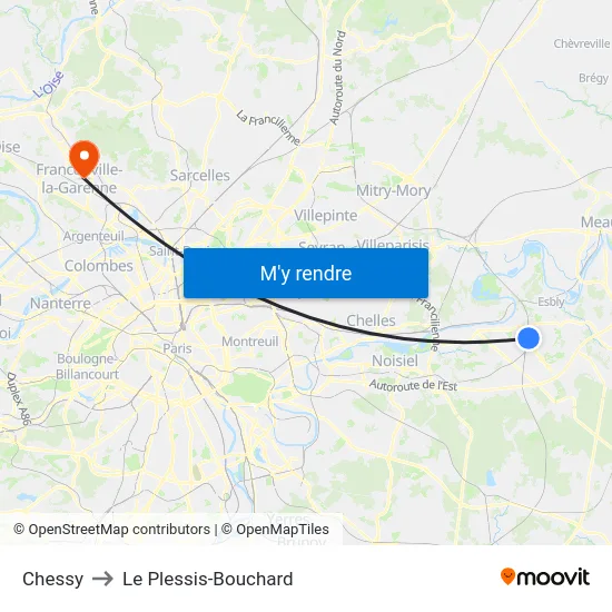 Chessy to Le Plessis-Bouchard map