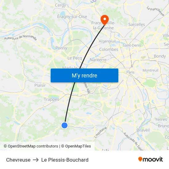 Chevreuse to Le Plessis-Bouchard map