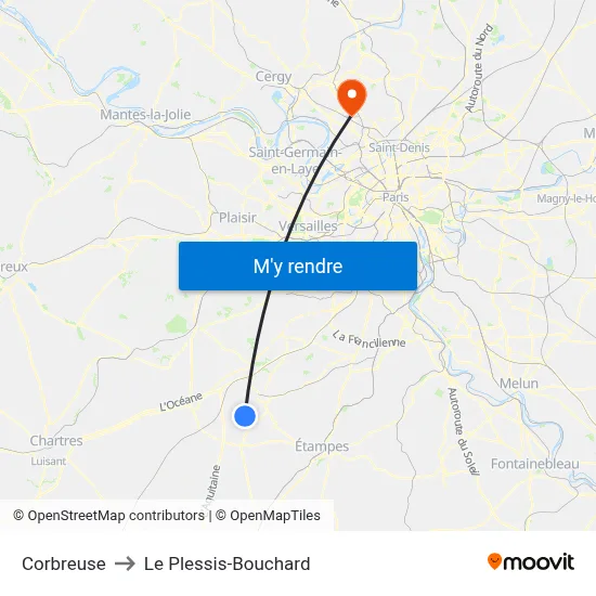 Corbreuse to Le Plessis-Bouchard map