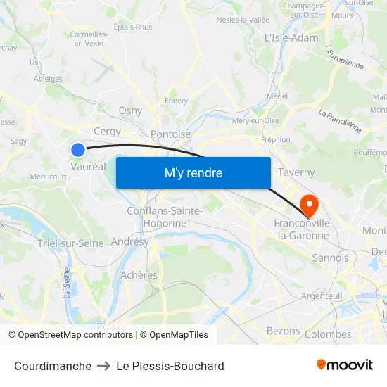 Courdimanche to Le Plessis-Bouchard map