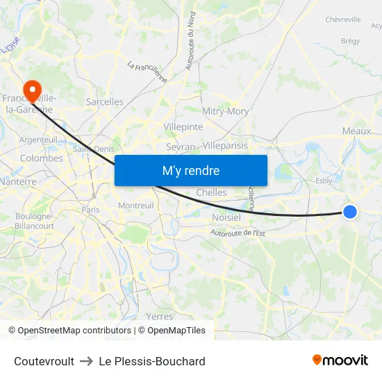 Coutevroult to Le Plessis-Bouchard map