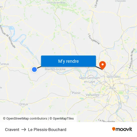 Cravent to Le Plessis-Bouchard map