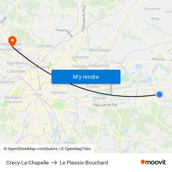 Crecy-La-Chapelle to Le Plessis-Bouchard map