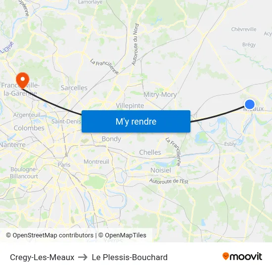 Cregy-Les-Meaux to Le Plessis-Bouchard map