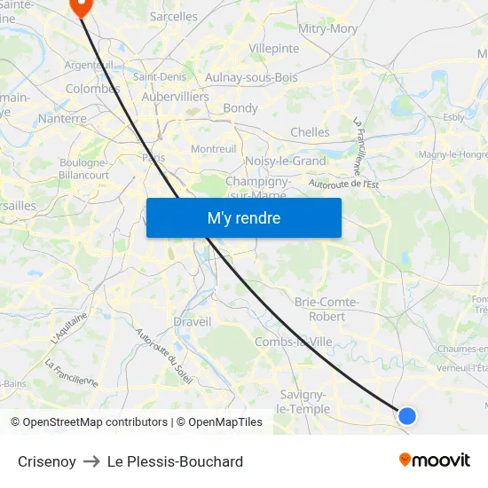 Crisenoy to Le Plessis-Bouchard map