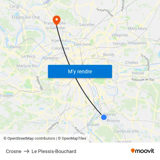 Crosne to Le Plessis-Bouchard map
