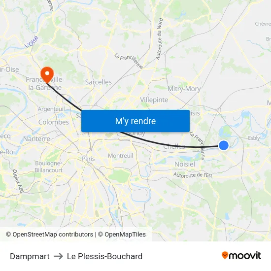 Dampmart to Le Plessis-Bouchard map