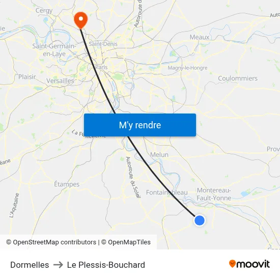 Dormelles to Le Plessis-Bouchard map