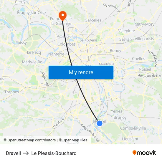 Draveil to Le Plessis-Bouchard map