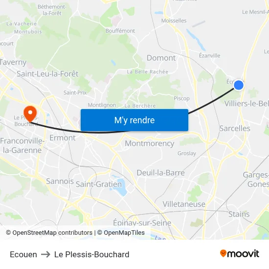 Ecouen to Le Plessis-Bouchard map
