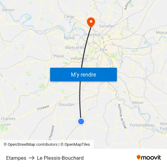 Etampes to Le Plessis-Bouchard map
