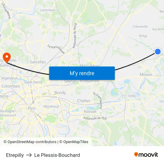 Etrepilly to Le Plessis-Bouchard map