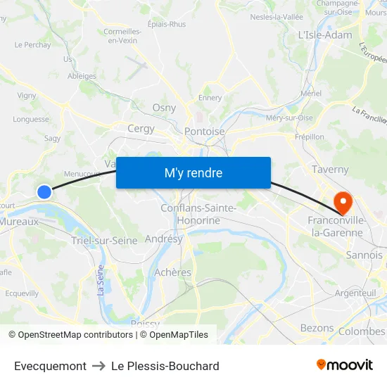 Evecquemont to Le Plessis-Bouchard map