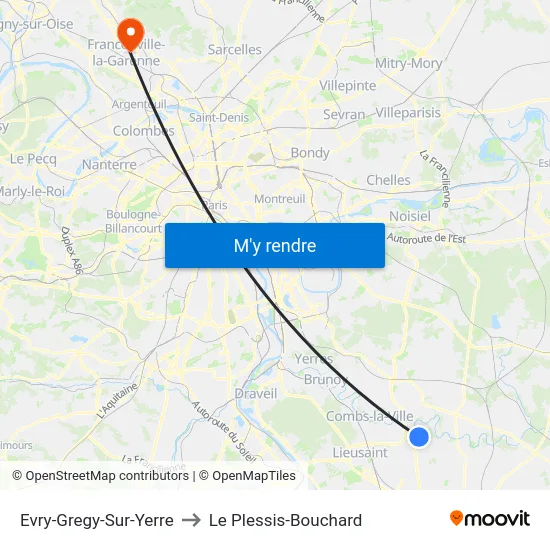 Evry-Gregy-Sur-Yerre to Le Plessis-Bouchard map