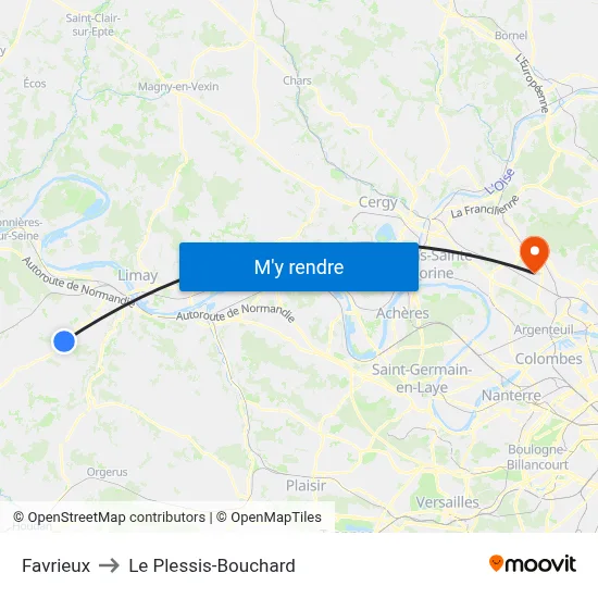 Favrieux to Le Plessis-Bouchard map